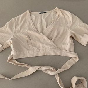 Linen tie back wrap top